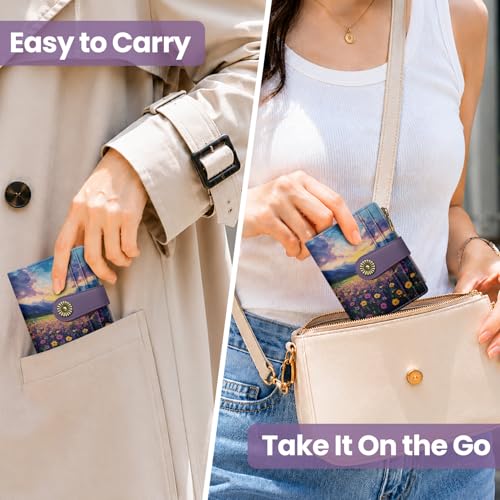 Image of Small Wallet for Women, RFID Blocking Bifold Card Holder Wallet with 10 Card Slots, Cash Compartment, Zipper Coin Pocket & ID Window, Cute Soft Vegan Leather Compact Wallet, Blush Horizon