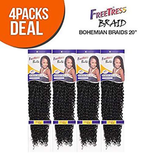 FreeTress Synthetic Hair Crochet Braids Bohemian Braids 20" (4-Pack, 4)