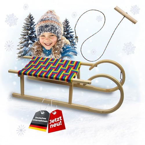 Hörnerrodel 100 cm mit Gurtsitz bunt - Holzschlitten aus massivem...