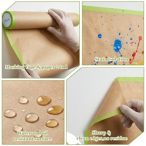 Image of Masking Paper for Painting Pre Taped 4 Rolls 24 Inch x 50 Feet Automotive