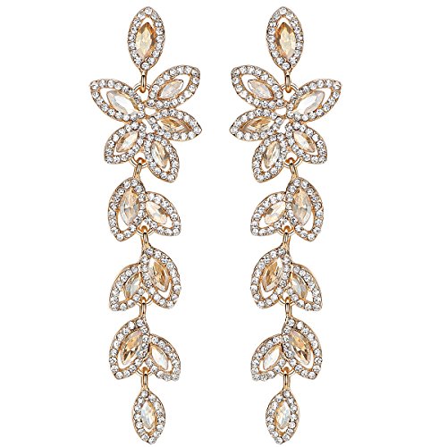mecresh Champagne Crystal Leaf Wedding Dangle Earrings Jewelry for Women brides bridesmaid mecresh Champagne Crystal Leaf Wedding Dangle Earrings Jewelry for Women brides bridesmaid