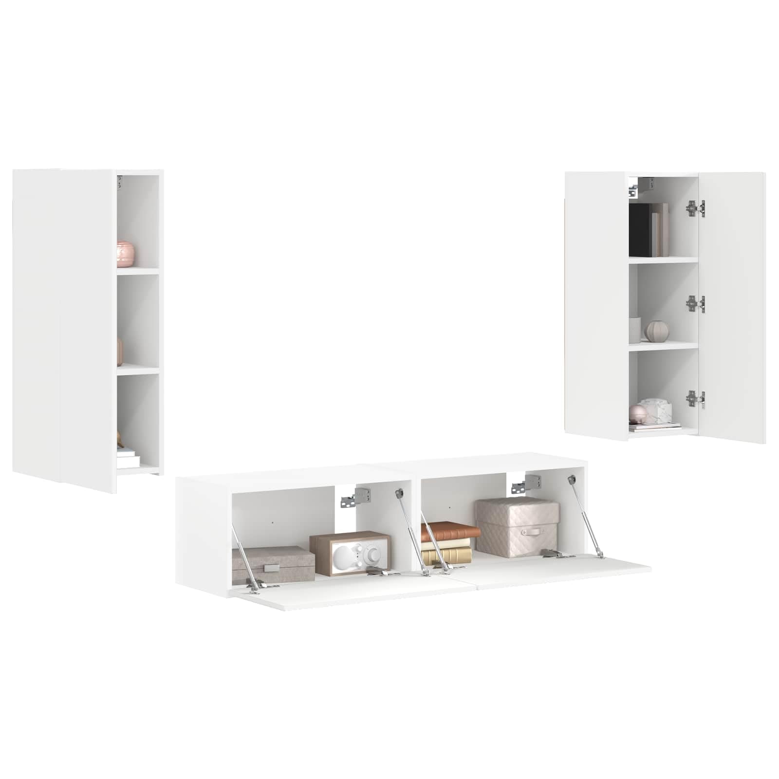 TV-Schrankset Wandmontiert 2 pcs Weiß, Holzwerkstoff, Modernes Design, 30x80cm & 60x30cm, für Wohnzimmer, Media Center Aufbewahrung