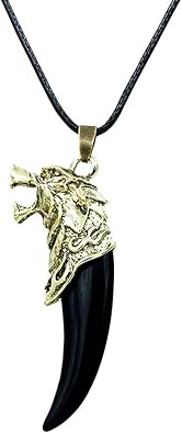 Wolf Teeth Necklace for Men Vintage Wolf Head Necklace Faux Wolf Fang Tooth Necklace Leather Rope Spike Tooth Pendant Fashion Animal Jewelry Gifts