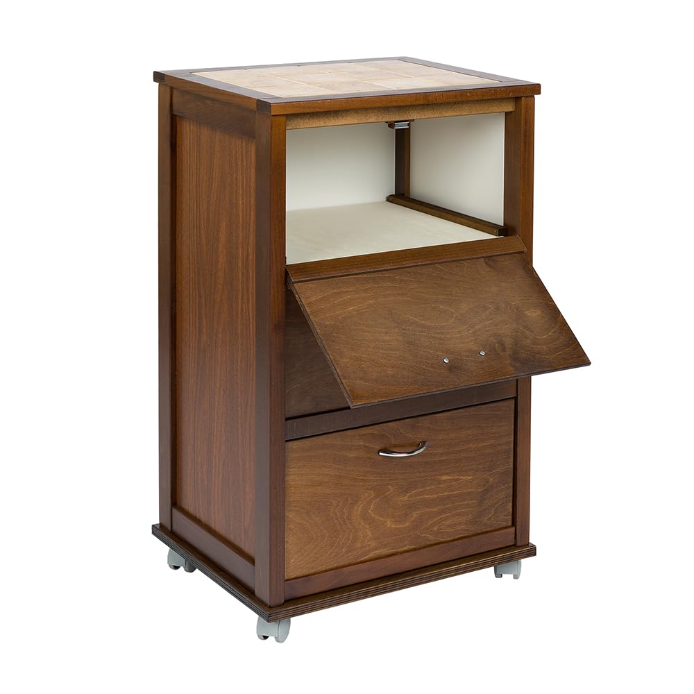 Carrello Da Cucina In Faggio Con Piano In Ceramica, Cestelli E Portabottiglie – Made In Italy – Naturale