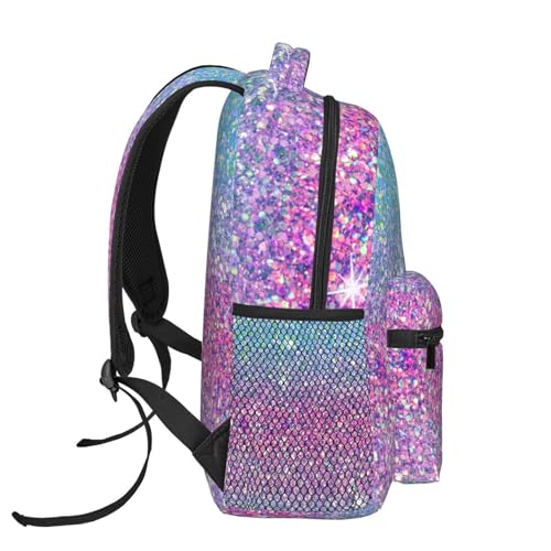 Pink Blue Ombre Glitters Backpack Large Capacity Lightweight Casual Travel Sports Backpack 11.4X7.8X15.7 inch3