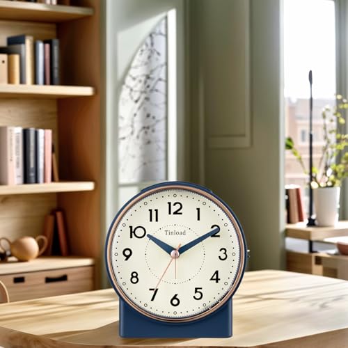 Image of Tinload 4.3 inch Retro Analog Alarm Clock, Vintage Decor, No Ticking Silent, Easy to Set, Gradual Rise Alarm, On /Off Switch on Side, Gentle Wake, Snooze, Lighted on Demand, Battery Operated, Retro Blue