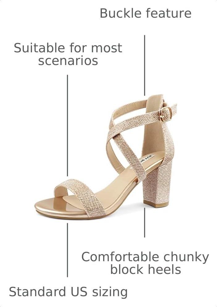 Image of JOY IN LOVE Women's Chunky Block Heels 3 Inch Ankle Strap Low Heel Sandals