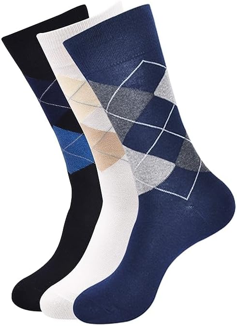 Pearl Tree Men's Classic Argyle Socks- (Multicoloured) (Black,White,Navy)