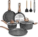 Juego de 10 Ollas y Sartenes Antiadherentes, Batería de Cocina, Juego de Utensilios de Granito, Apto para Todas las...