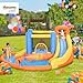 Outsunny Inflatable Water Slide, Kids Bounce House Water Park with Pool, Climbing Wall, Water Cannon, Dual Slides, Trampoline, 5-in-1 Bouncy Castle with Air Blower for Outdoor Indoor Backyard Fun