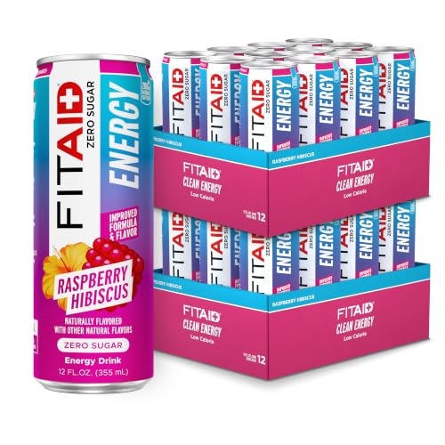 FITAID Energy Zero Sugar Raspberry Hibiscus 200mg, 12 fl oz (24-Pack)