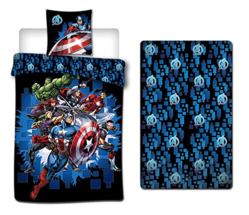 AYMAX S.P.R.L. Avengers Parure de Lit 3 Pièces Disney - Housse de Couette 140x200 cm + Taie d'oreiller + Drap-Housse