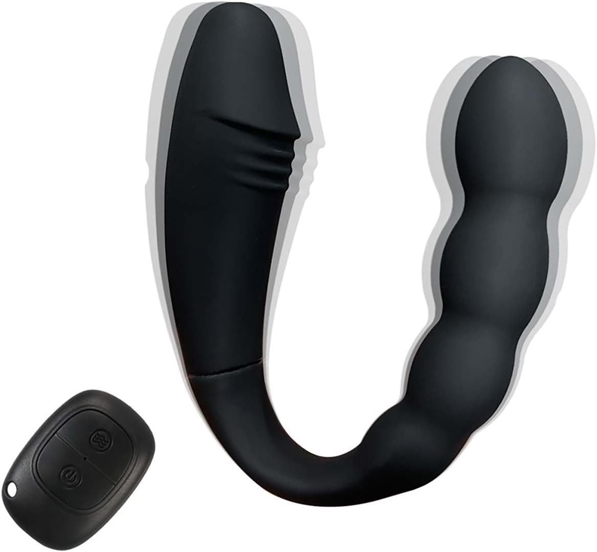 Double-Head Vibrator Clitoral Stimulator with 10 Vibration Modes, Vibrating Double-Ended Anal Bead Butt Plug,G-spot Anus-Vaginal Stimulation Sex Toys for Women Men Couples Pleasure, Black