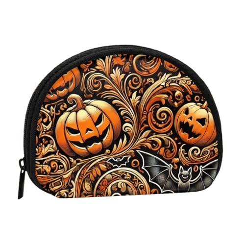 Portable Coin Purse Jack-Lanterns-Bats Mini Zippered Money Pouch Card Holder