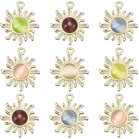 YionZian 30 Pieces Gold Sun Charms Vintage Metal Celestial Acrylic Gemstone Crystal Pendants Beads for Bow Jewelry Making Diy Bracelets Necklace Earring Supplies (Colors -1) Cover