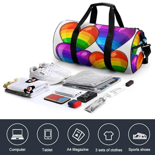 Duffel Bag Rainbow Colored Gay Pride Hearts Printed Foldable Gym Bag for Men Women Duffle Bag Lightweight with Inner Pocket for Travel Sports4