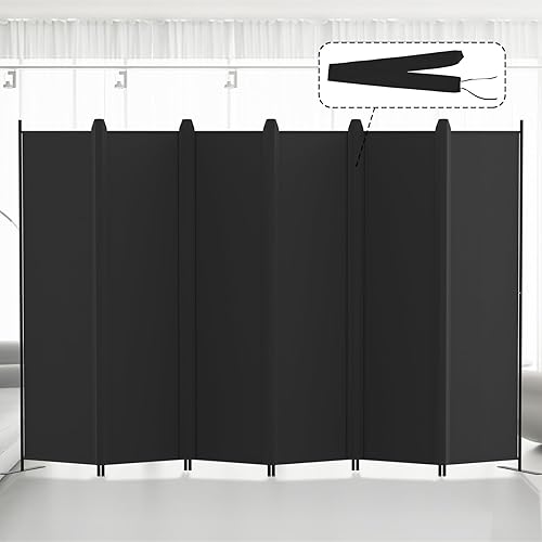 Kokorona 6 Panel Room Divider, 6FT Tall Folding Privacy Screen Wall Dividers, Portable Privacy Screen Freestanding Room Divider for Room Separation, Included - Cover Strips, 120''W x 72''H, Black - 6 Panel-120"W - Black