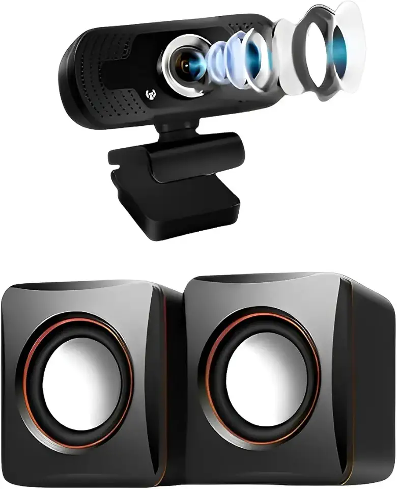 Webcam Full HD 1080p USB com Microfone Integrado + Caixinha de Som Multimídia – Autofoco, Plug and Play, Ideal para Home Office, Aulas Online, Reuniões e Streaming
