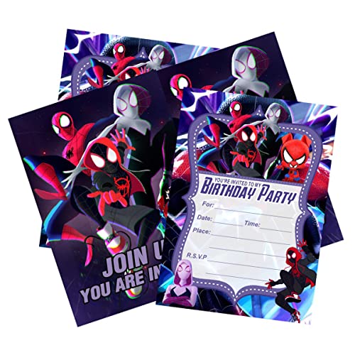 Miotlsy Spiderman Invitations 12 Cartes pour fêtes d'anniversaire d'enfants Anglais Invitation à Une fête d'anniversaire pour Enfant garçons et Filles (4.3 * 6.2Pouces (11 * 15cm), Spiderman)