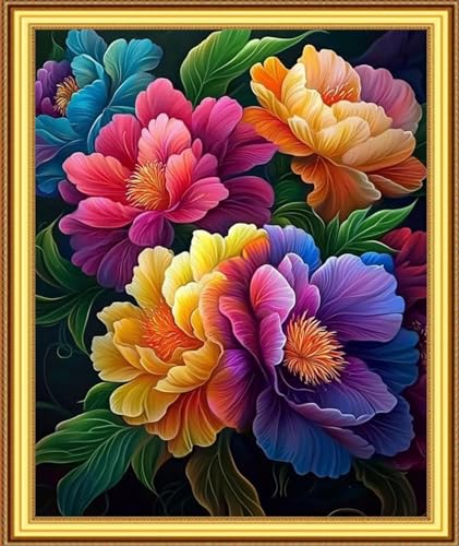 Image of Foxnyart Stamped Cross Stitch Kits Full Range of Embroidery Needlework Starter Kits for Beginners Adults 11CT Embroidery Patterns Art Crafts DIY Needlepoint Kit-Magical Flowers 16x20 inchs