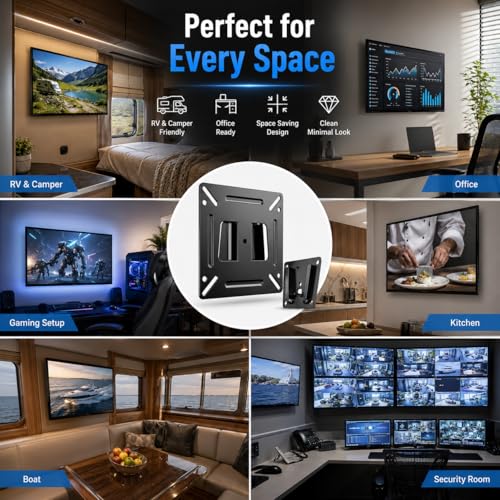 Image of Latin Fixed TV Wall Mount Bracket for 14-24 Inch LED /LCD TVs & Monitors | Universal Low Profile Slim Wall Mount | VESA 75x75 & 100x100 mm Compatible | Heavy Duty Metal Support up to 15kg