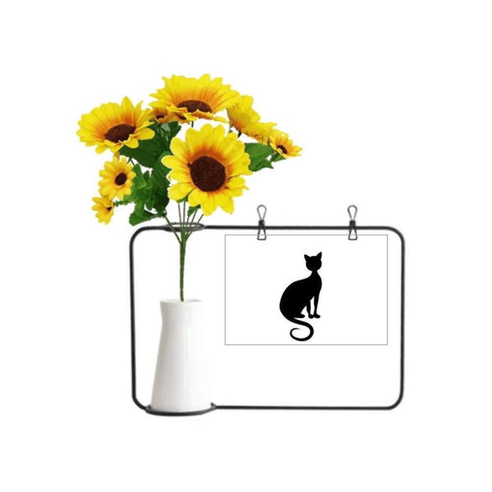 Vase tournesols artificiels et chat noir pour décoration sans entretien ni flétrissement