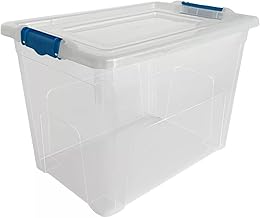 STASH’D STORAGE 50L or 80L Storage Boxes with Lids - Stackable Clear Plastic Boxes with Clip-Lock Lid - Durable & Multipurpose Storage Box for Home, Office & Garage Organisation (Pack of 1, 80 Litres)