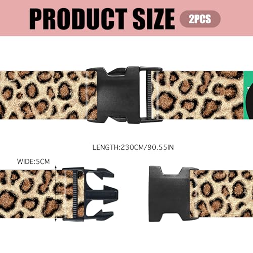 Image of Nuxovilar Luggage Straps Set for Suitcase 1.96x71in Polyester | Cargo Strap Travel Belt Security Buckle Band Business Trip Train Station Weekend Getaway (Leopard Print)
