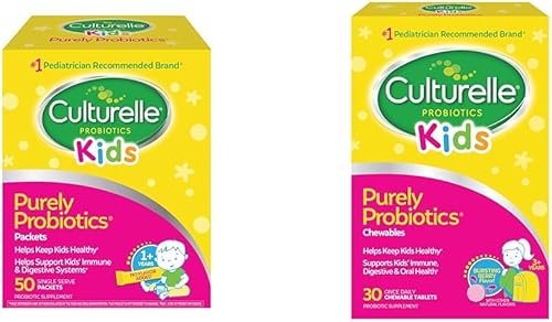 Culturelle Paquetes de probióticos puramente para niños, suplemento diario y probiótico diario masticable para niños