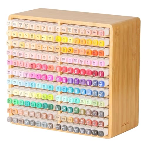 walowalo Markers Organizer Hold 176 Markers Birthday Gifts Bamboo Pen Holder Art Supply Pencil Alcohol Storage Organizer 22 Compartments All-in-One Marker Storage for Home Office Desk Classroom