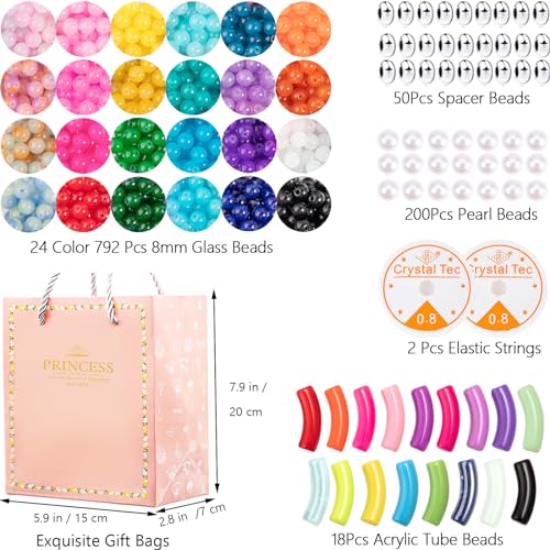 1060 Pieces 8mm Glass Beads for Jewelry Making, Zyehxed 24 Colors Round Glass Beads Bracelet Making Kit Crystal Loose Beads for DIY Women Adult Beginners Craft Necklace Bracelet Earring Jewelry Making - Thumbnail 5