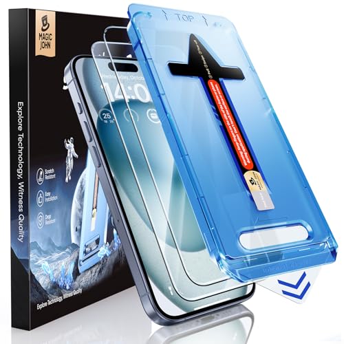 MAGIC JOHN 2 Stück für iPhone 15 für Bildschirmschutz (6,1 Zoll), Auto-Dust-Eliminierung, 9H, HD Klar, Bläschenfrei, Ein...