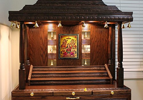 Image of ADA Handicraft Shree Laxmi Saraswati Ganesha For Diwali Wooden Religious Photo Frame for Wall, Hindu Bhagwan Puja (35 x 25 x 1 cm, Multicolour)