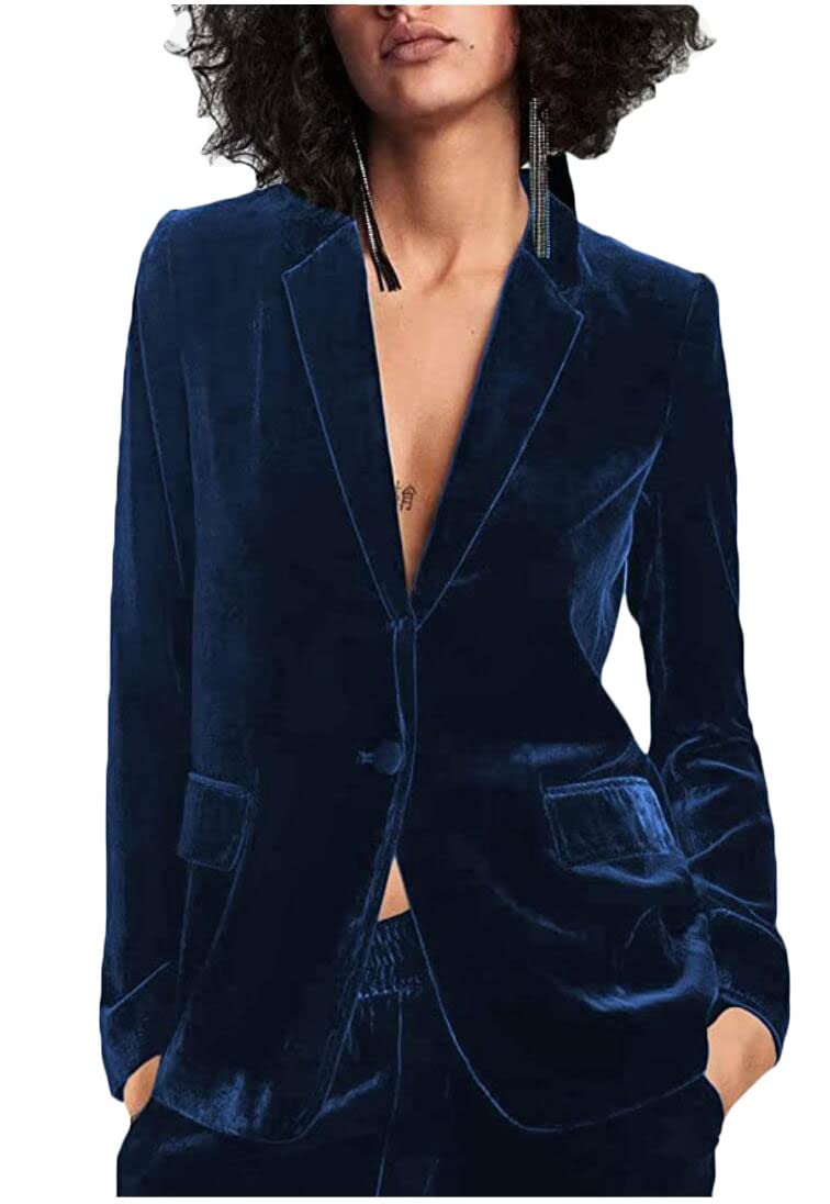 Botong Velvet Womens Formal Suit Set Peak Lapel Office Work Outfit Professional Business Suit Navy L