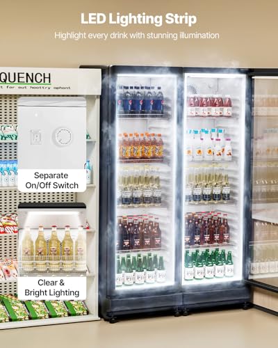 Image of VEVOR Commercial Merchandiser Refrigerator, 8.1 CU.FT Glass Door Display Refrigerator Upright Fridge, Beverage Refrigerator Cooler Merchandiser with 4 Adjustable Shelves and Soft LED Light, Black