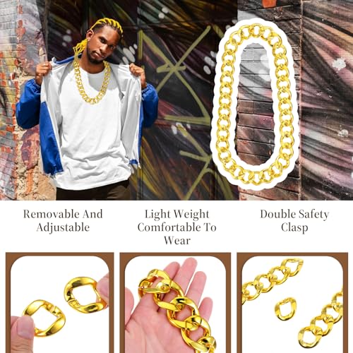 6 PCS Costume Rapper Chain,Hip Hop Chain Fake Necklace,Fake Gold Chains Necklace,Big Gold Chains Necklaces,Big Chunky Faux Rapper Chaine,for Men Women 80s 90s Jewelry Punk Style Costume Accessory4