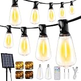 Lomotech Guirlande lumineuse solaire d'extérieur étanche de 15,2 m 17 + 2 ampoules LED incassables ST38, guirlande lumineuse solaire avec télécommande et minuterie, lumières de patio à alimentation
