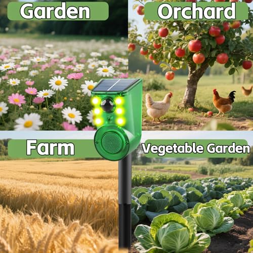 Image of Solar Outdoor Motion Sensor Alarm - Ultrasound & Alarms 130db Motion Detector Loud Noise Maker,Strobe Light,for Home, Villa,Yard,Chicken coop,Farm,Barn.4 Work Modes.Say Goodbye to The Intruders 2Pack