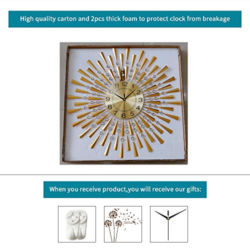 Fleble Large Wall Clocks For Living Room Decor Big Modern Silent Wall Clock Battery Operated Non-Ticking For Office Kitchen Bedroom Home Decorative Round Gold Metal Crystal Wall Watch Clock For Indoor #TOP6