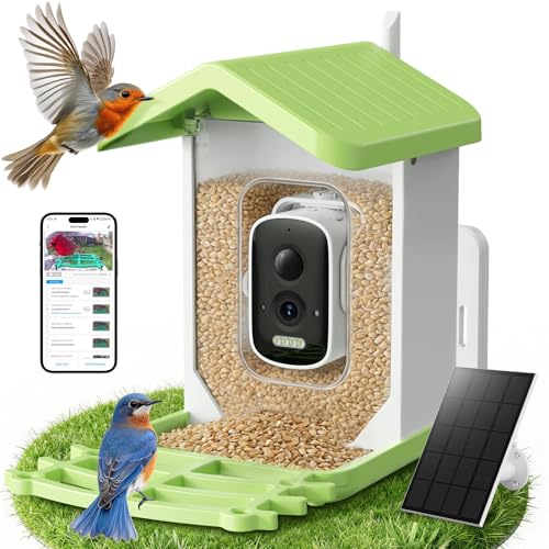 Billber Smart Bird Feeder with Camera - Solar Powered & Night Vision, 2K HD Real-Time View & Instant Alerts, Waterproof Outdoor Hummingbird Feeder, for Bird Watching Enthusiasts