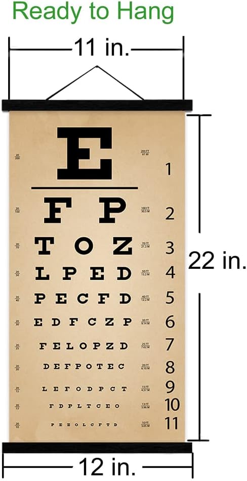 ASENART Vintage Eye Charts for Eye Exams 20 Feet, Eye Chart with Wooden Frame for Ophthalmology Office Wall Decor, Low Vision Canvas Eye Chart with Eye Occluder and Hand Pointer for Kids Gifts : Industrial & Scientific