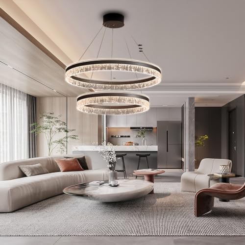 Lustre LED marron 60+40cm réglable avec télécommande pour salon et salle à manger - 4