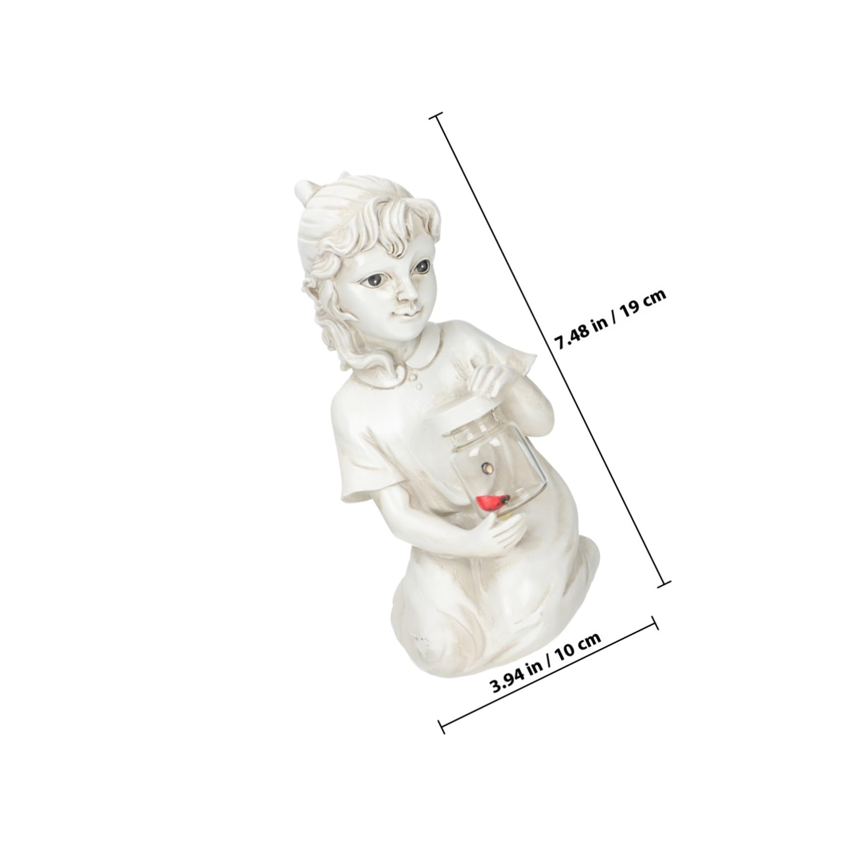 Solar-powered Resin Kid Sculpture Outdoor Garden Ornament with Decorative Lighting Weather-resistant Child Statue for And Flowerbed Décor