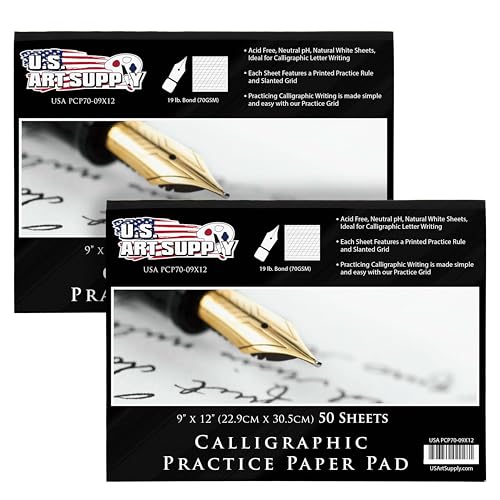 U.S. Art Supply Calligraphy Practice Paper Pad (2 Pack) - 9' x 12', 19lb Bond (70gsm), Pad of...