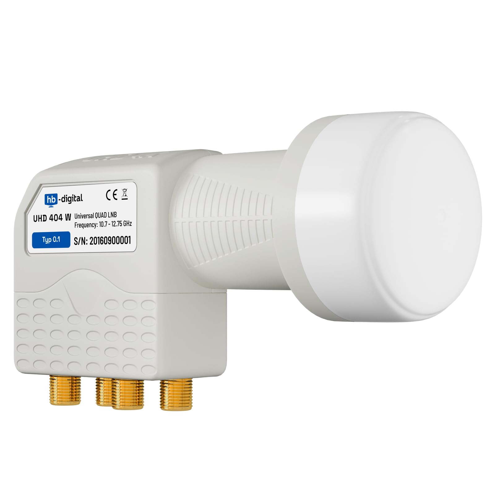 HB-DIGITAL Quad LNB 4 Veces DVB-S DVB-S2 Full HD TV 3D TV 4K UHD Sat 4 Participantes con Protección Climática + 8X F-Conectors Dorados