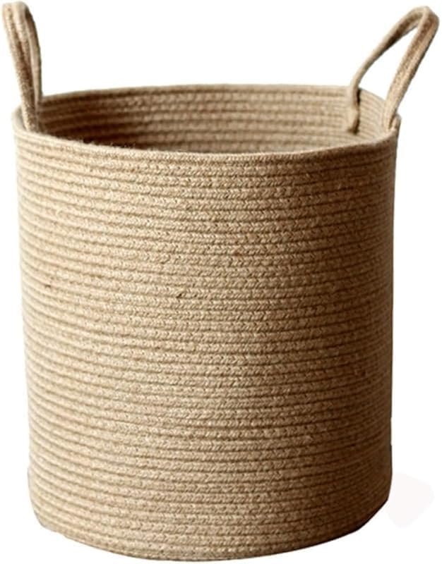 ハンドル付き収納バスケット、ナチュラルスタイルの編み込み収納バスケット、ハンドル付き、大容量、黄麻布製、軽量で持ち運びやすく、スペー