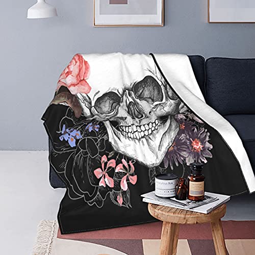 Gothic Skull With Flowers Fleece Throw Blanket Soft Lightweight Warm Cozy Plush Blanket For Couch Bed Sofa 80"X60" #TOP1
