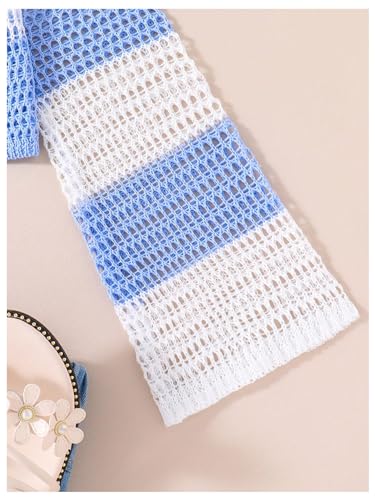 WDIRARA Girl's Color Block Hollow Out Bell Long Sleeve Sweater Casual Round Neck Pullovers4