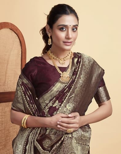 Image of SIRIL Women's Banarasi Silk Saree | Kanjivaram Silk Saree With Unstitched Blouse Piece