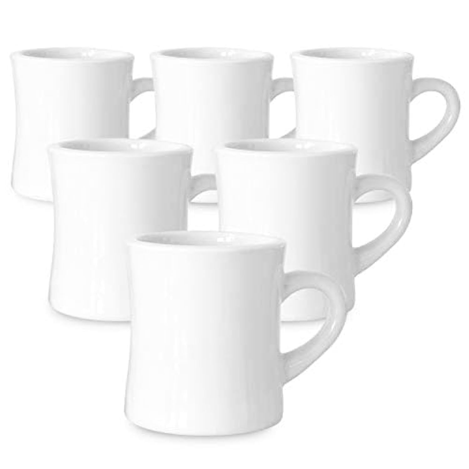 Serami Original Kaffeebecher-Set, 325 ml, Weiß, Keramiktassen, ideal für Küche, Reisen und heißen Tee, Retro-Waffelhaus-Tasse mit Griff, robuste Kaffeetassen (6 Stück)